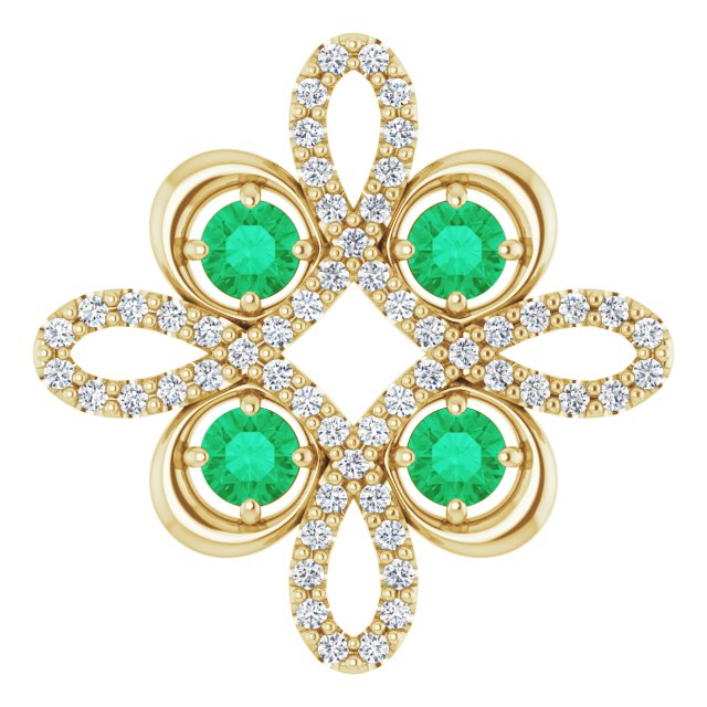 14K Yellow Natural Emerald & 1/6 CTW Natural Diamond Clover Pendant